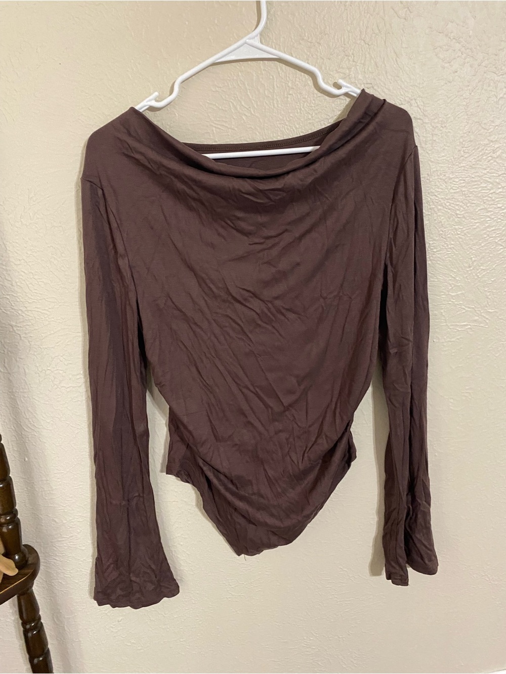 Women’s Long Sleeve Brown Boatneck Top